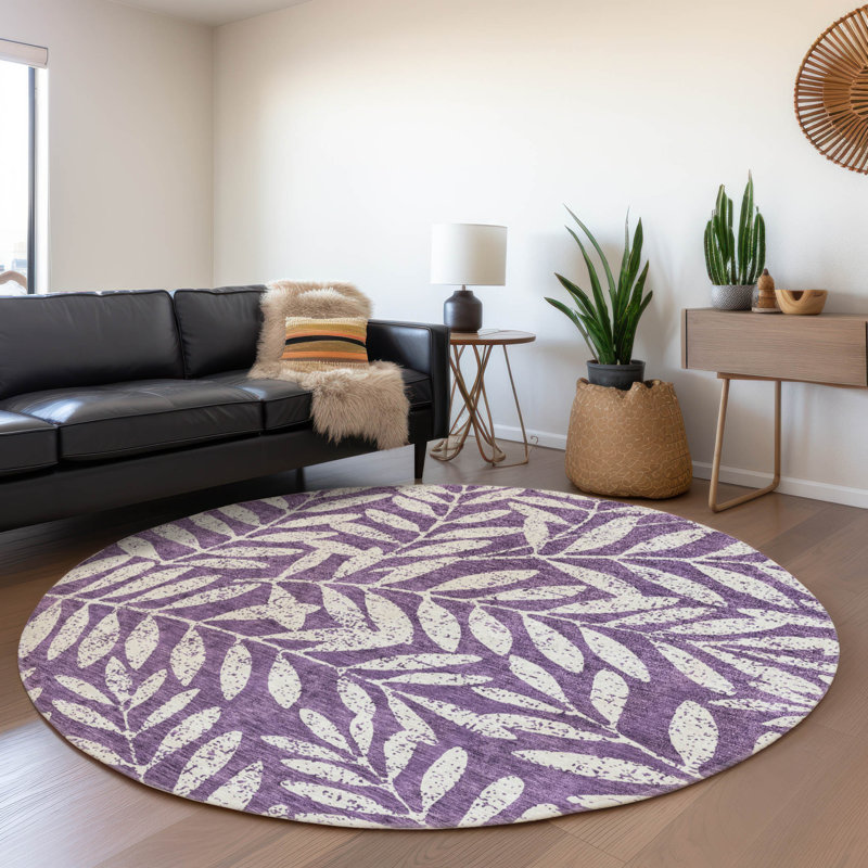 Premium Machine Washable Prisco Purple Rug, Round 8'