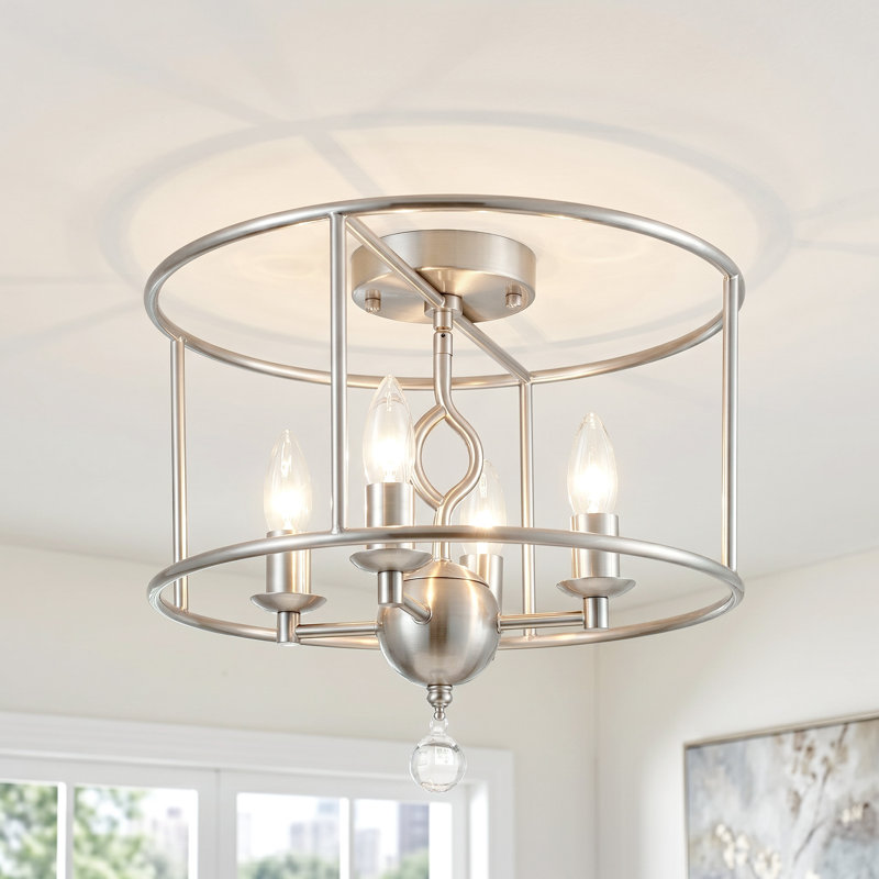 Plafonnier semi-encastré 4 lumières Farmhouse, Brushed Nickel