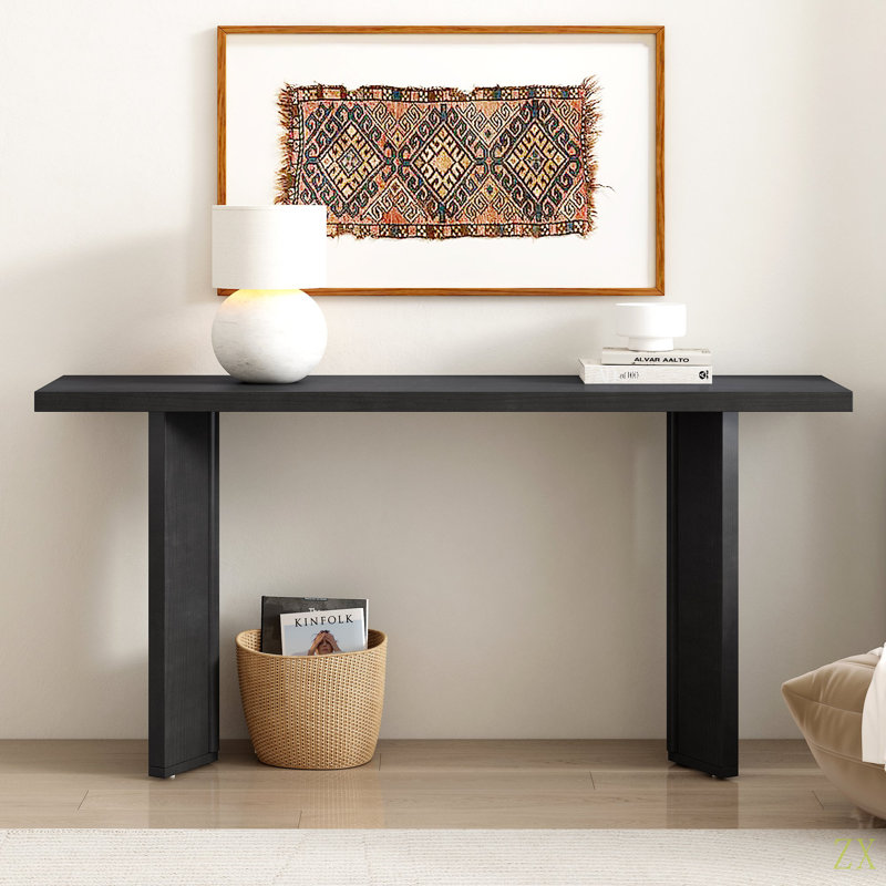 Stylish Console Table With Pine Veneer And Geometric Legs,Suitable For Living Room, Study And Dining Room, Black