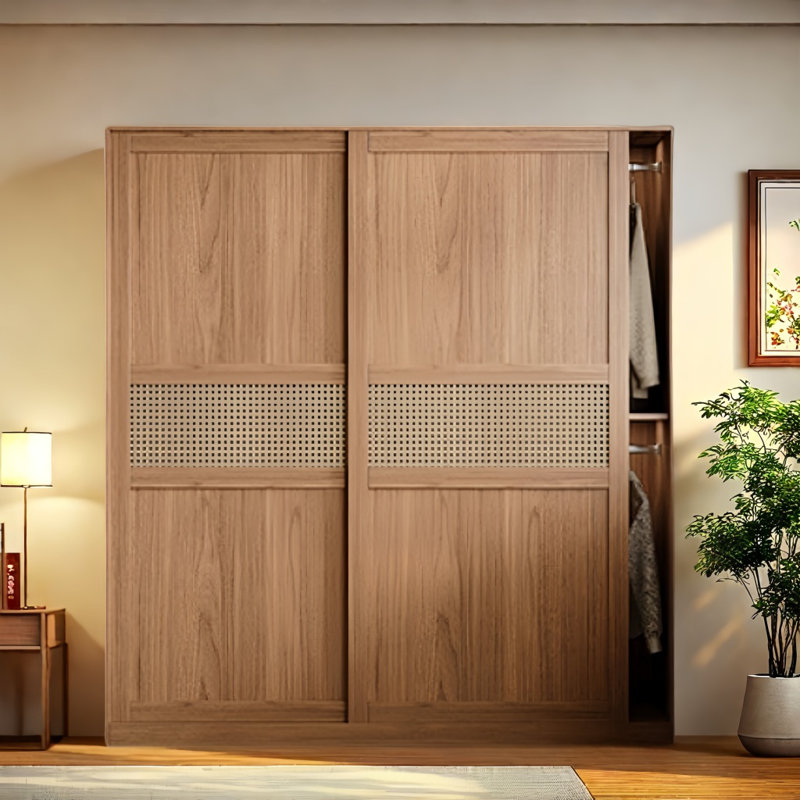 Armoire rétro en rotin tissé classique, H 78,74 po x l 70,87 po x P 23,62 po