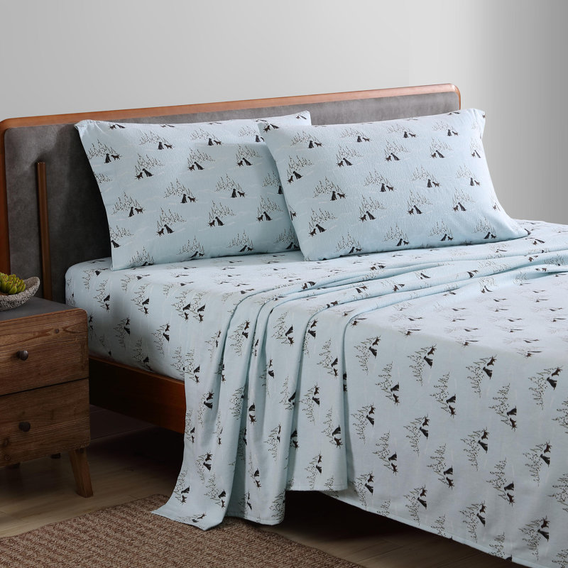 100% Cotton 200 Thread Count Flannel Sheet Set, Twin Sheet Set with 1 Pillowcase, Dog Friends Blue