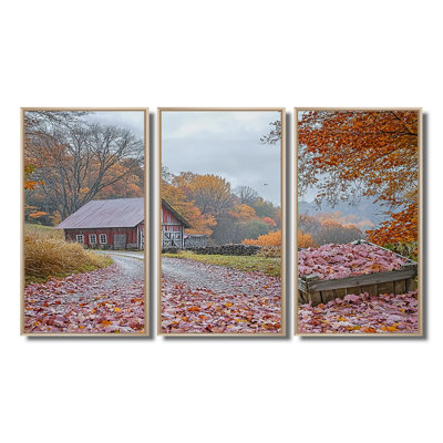 «Red Farm Landscape Autumn Harvest - Ensemble de salon d'art mural de ferme