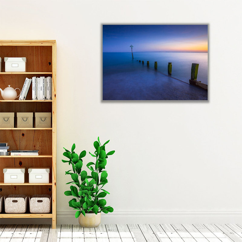 «Groynes At Dusk», Hayling Island, UK - reproduction d'art sur toile, H 45 po x l 60 po