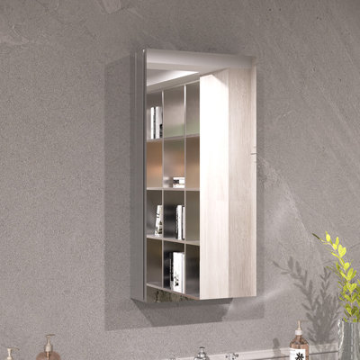 Keen Armoire à pharmacie rectangulaire en aluminium encastré ou à fixation en surface avec miroir argenté l 12 po x H 24 po Keen