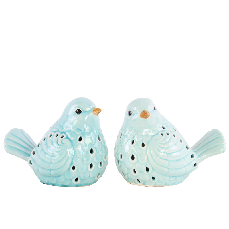 Figurine en porcelaine finition lustrée cyan , Bleu ciel brillant