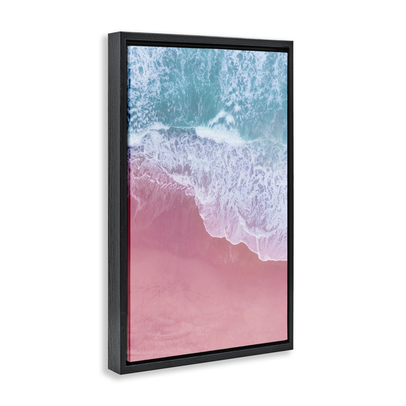 Toile flottante encadrée «Pink Surf Tide» par Nataly White, Cadre flottant noir de jais, H 25 po x l 17 po