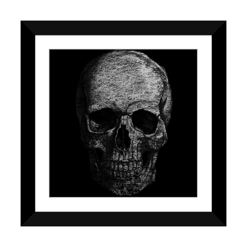 Albree Modern Skull Fibers, impression sur toile, H 16 po x l 16 po x P 1 po, Papier d'art encadré noir, Blanc