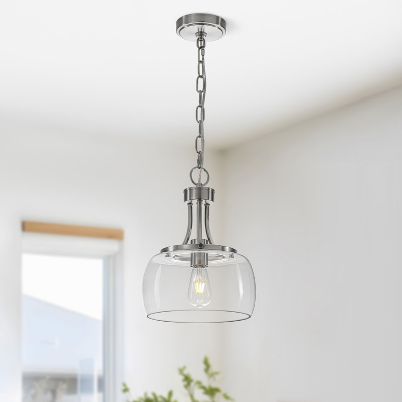 Luminaire suspendu moderne en verre transparent , Nickel brossé