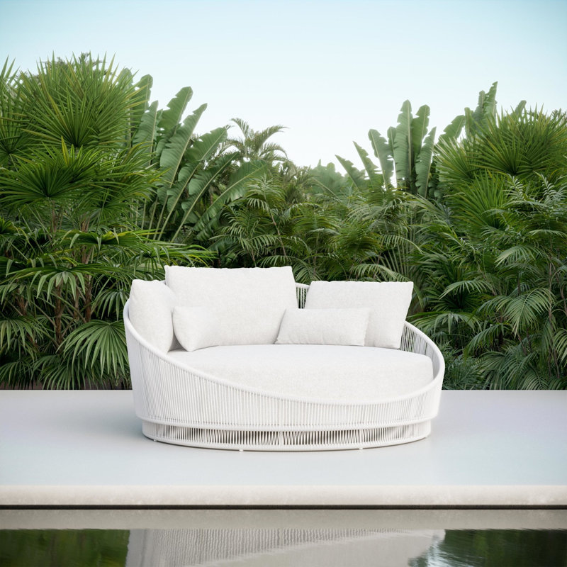 Palma 71.46" Wide Outdoor Curved Patio Daybed with Cushions, Matte White Frame/Cloud Cushion
