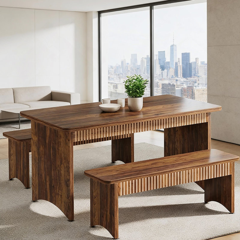 Ensemble de salle à manger 3 pièces, table de cuisine de style campagne avec deux bancs