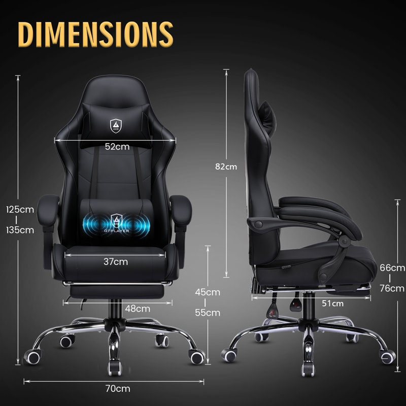 Metro Lane Adjustable Faux Leather Swiveling PC & Racing Game Chair in Black