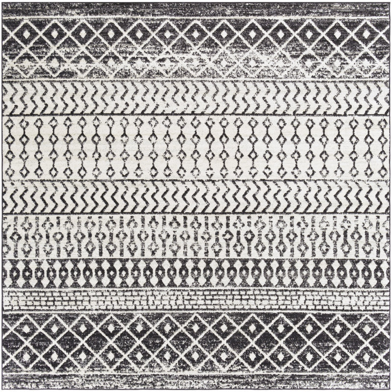 Tapis ivoire et gris anthracite tissé au métier mécanique Lashavia, Carré 4 pi