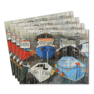 Color Fading Rain at the Port Polyester Placemats Set of 4