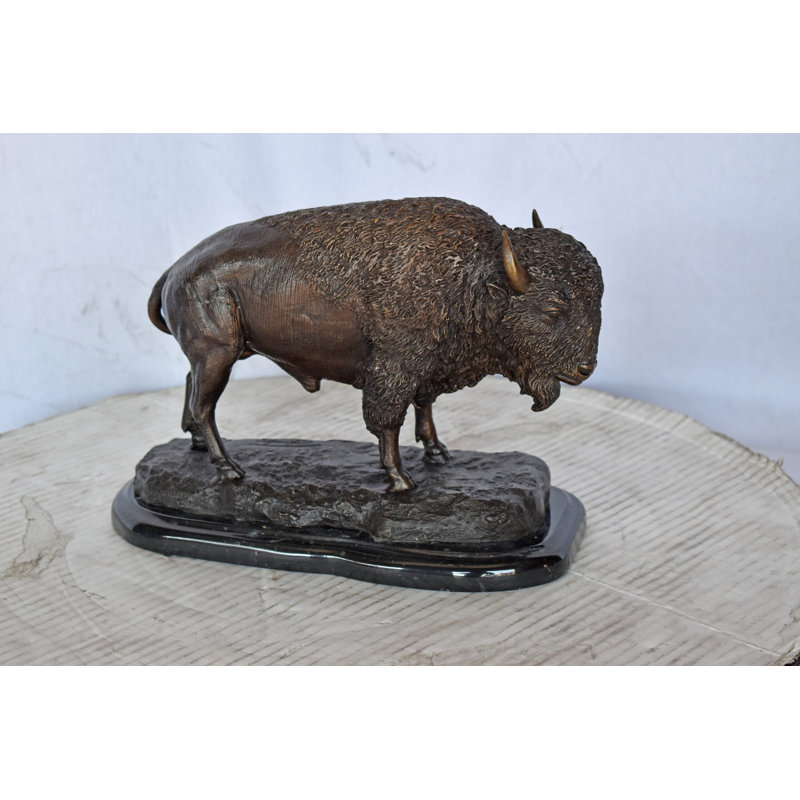 Statue de bison debout en bronze, sculpture Buffalo American avec base en marbre, L 11 po x l 6 po x H 8 po