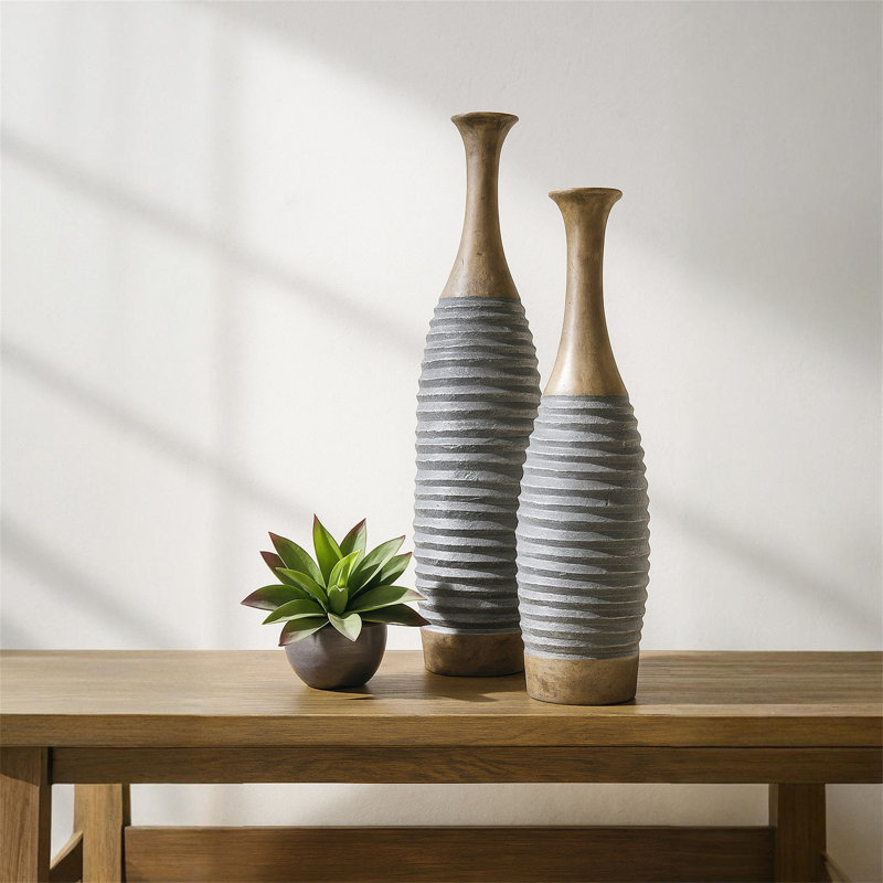 Ensemble de vases de sol en résine 2 pièces gris / brun