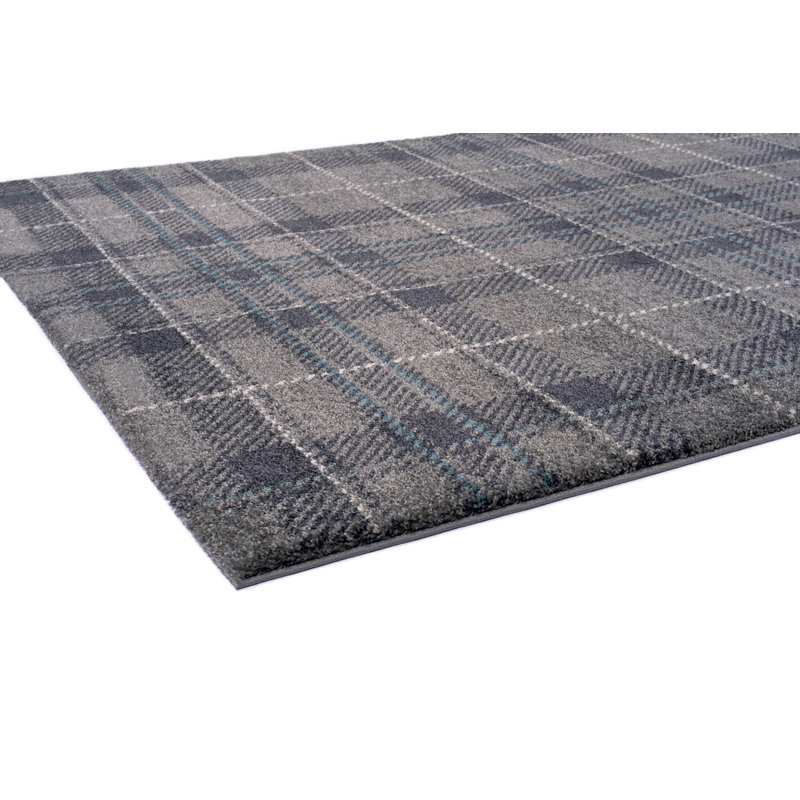 Leonydus Sedona - Tartan - Gris / bleu sarcelle, Rectangle 2 pi x 3 pi 7 po