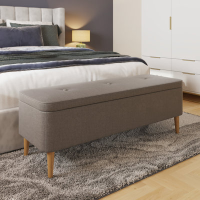 Derryberry Ottoman Storage Bench. Grey Button Tufted Linen Fabric Upholstered. 2 Leg Options Included.