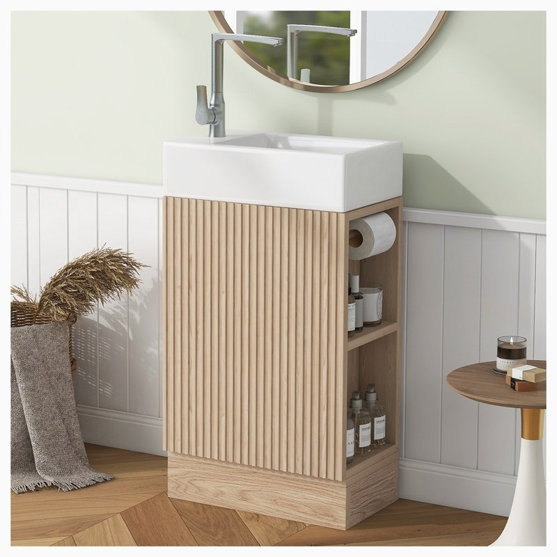 Ensemble de meuble-lavabo simple avec plateau 18,60 Bement, Naturel
