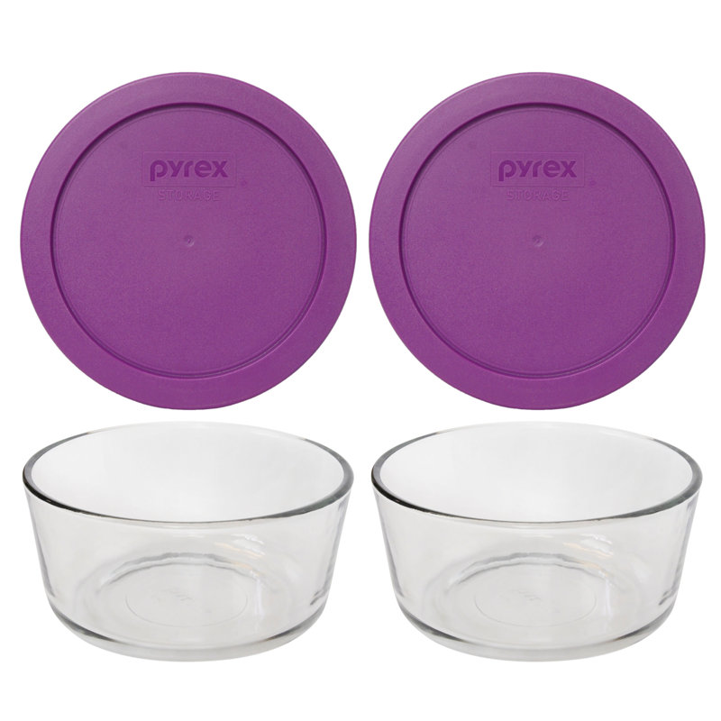 Pyrex (2) bols en verre 4 tasses et (2) couvercles en PC, Mauve chardon