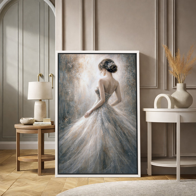 «Elegant Woman Back Dress», œuvre d'art, impression de chambre à coucher, impression sur toile encadrée, Cadre blanc