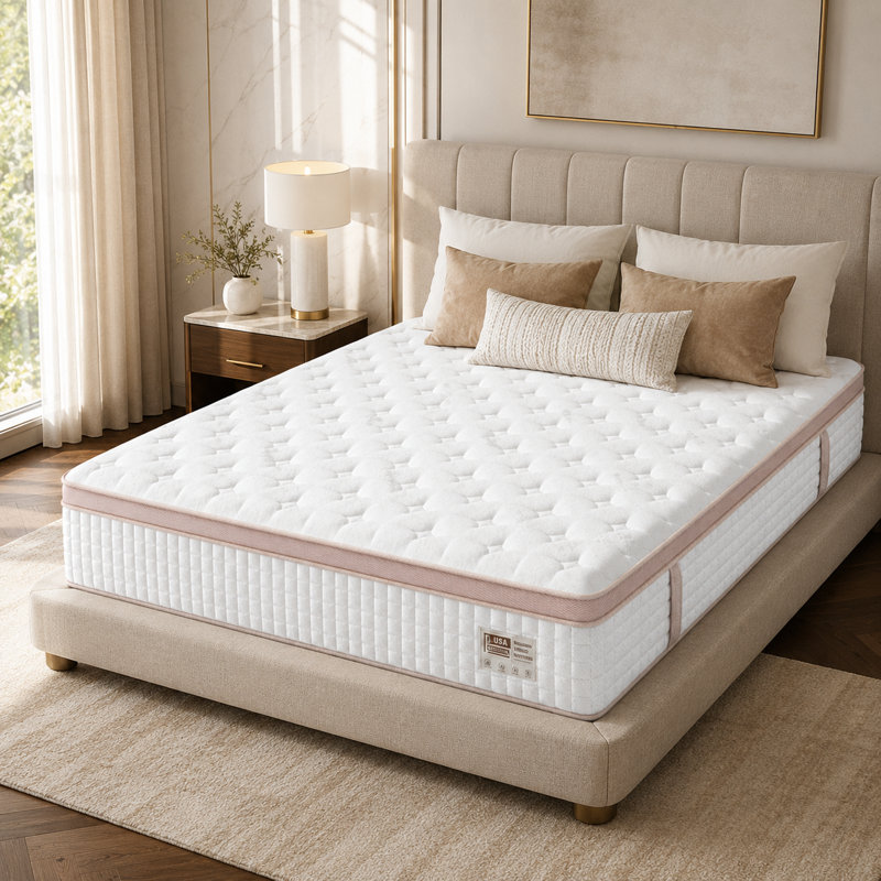 LUMERIS 14 Inch Firm Hybrid King Mattress with Gel Memory Foam & Pocket Springs for Cooling Support, Motion Isolation and Pressure Relief - Modern Bedroom Essential