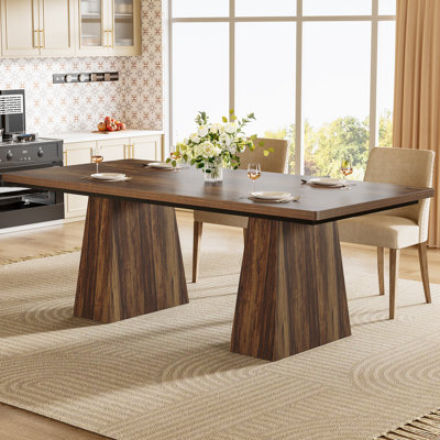 63" Brown Modern Farmhouse Dining Table, Rectangular Kitchen Dinner Table for Dining Room, Large Kitchen Table for 4-6 People