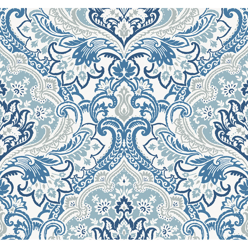Rouleau floral Mantz, Bleu / bleu marine / blanc / gris