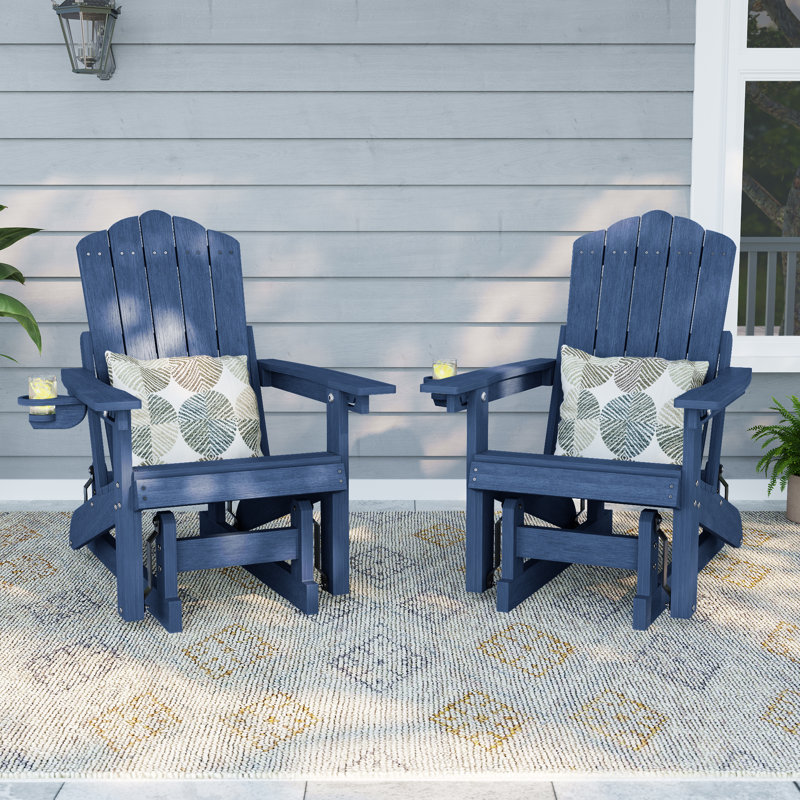 Glider Adirondack Chair with 3-Position Adjustable Backrest, Smooth Motion Chair for Patio, Wood-Like HDPE Outdoor Seating for Patio, Pool, and Yard
