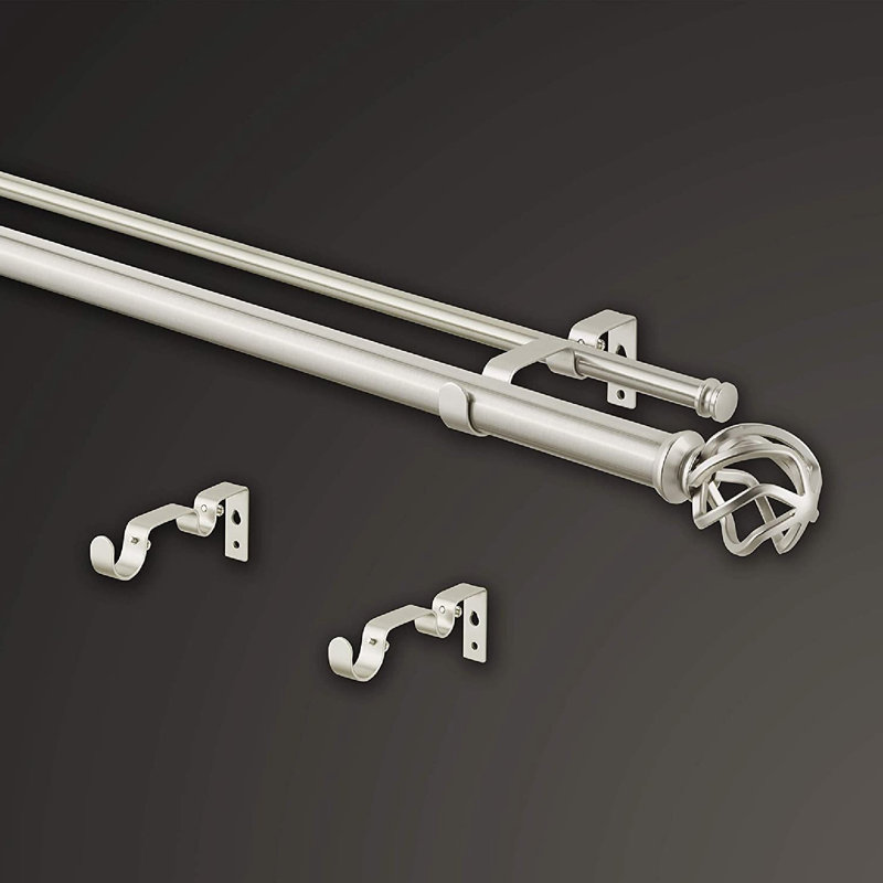 Gold Adjustable Double Curtain Rod with Birdcage Finials, 36"-72"
