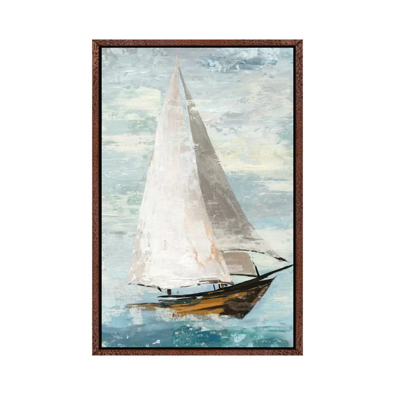 Quiet Boats II by Allison Pearce - Painting on Canvas, 66.04 cm H x 45.72 cm W, Classic Brown Wood Framed Canvas