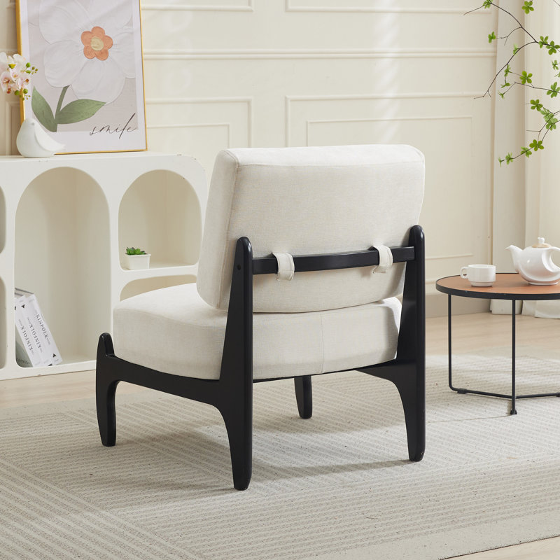 Teddy Armless Leisure Accent Chair, Beige Linen, Black