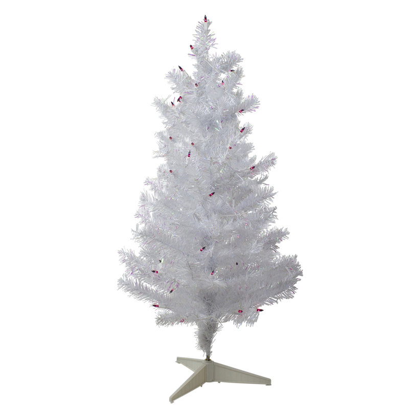 Arbre de Noël artificiel pin blanc moyen 3 pi pré-éclairé - lumières mauves