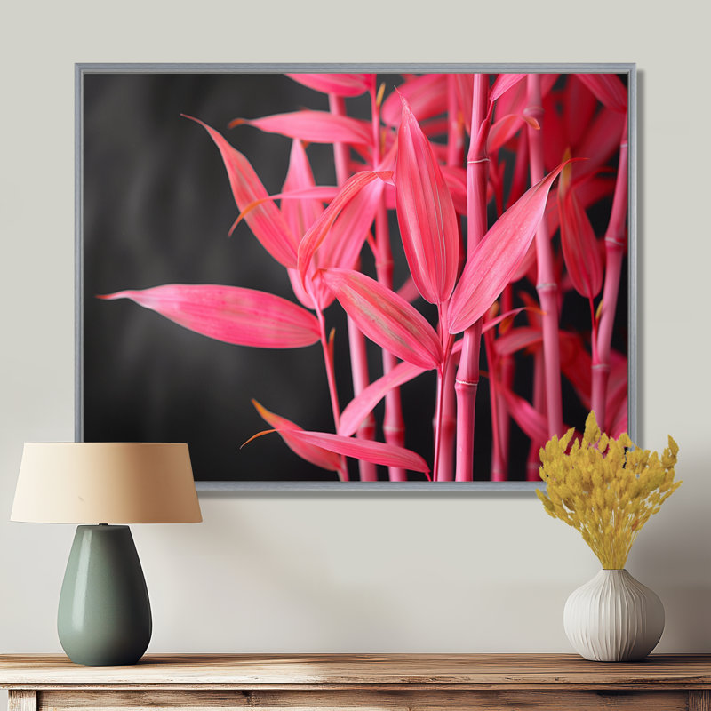 Rose rose, bambou jardin III - Art mural en bambou, H 12 po x l 20 po, Black Picture Framed