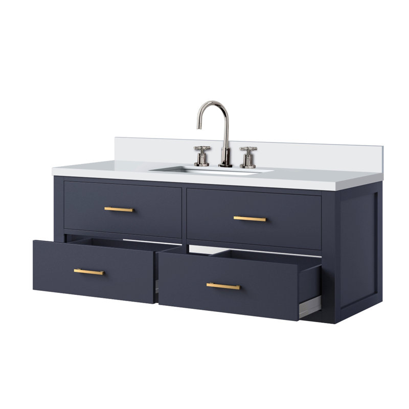 Meuble-lavabo simple 48 po X P 22 po D, plateau en marbre de culture et ensemble de robinet, 48", Doré, Bleu
