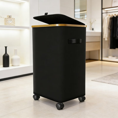 Rolling Laundry Hamper With Wheels And Lid - Foldable Clothes Basket With Reinforced Bamboo Frame, Breathable Oxford Fabric, And Locking Brakes For Effortless Mobility And Storage