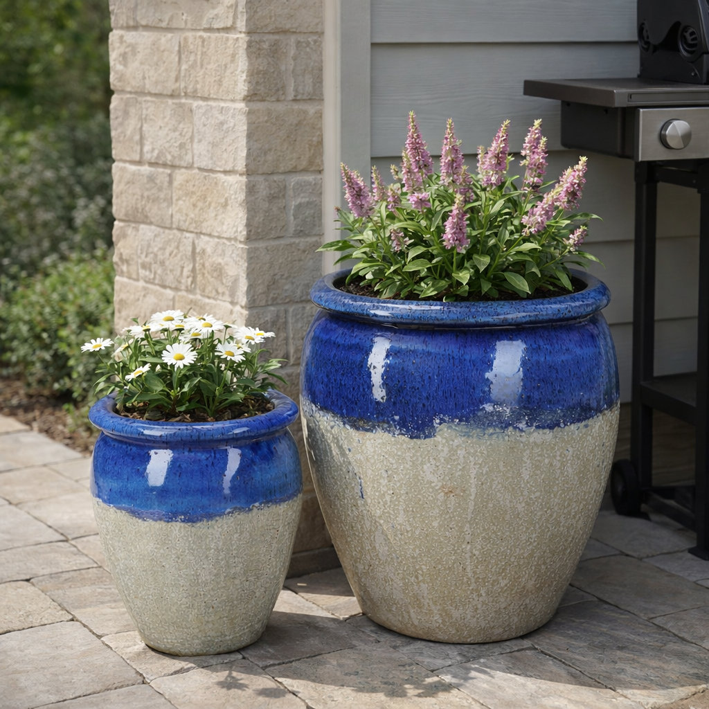 19" Pot Planter, Blue/Graystone