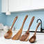 Ensemble d'ustensiles en bois d'acacia 5 pièces anti-rayures cuillères de cuisine et spatules pour cuisiner, mélanger, servir avec une batterie de cuisine antiadhésive