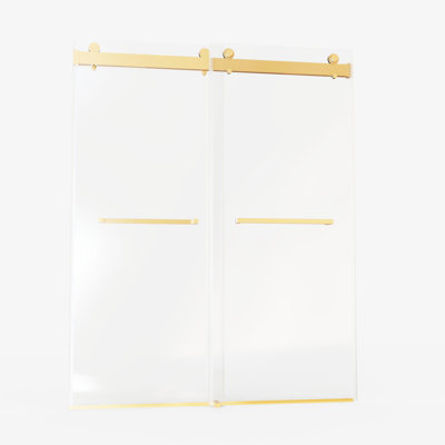 Brushed Gold Double Sliding Shower Door - 56-60 Inches Adjustable 76 High 3/8 Tempered Glass Waterproof, Oxidation With Design In. W X H Smooth Sliding, Stylish