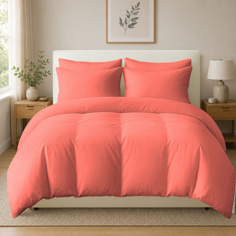 Cotton Bedding, Super King (220cm x 260cm), Coral
