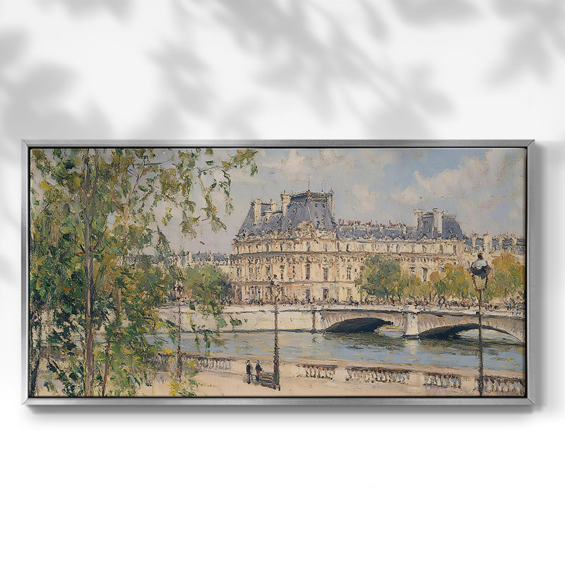 Série paysage - Lxxxiv - Toile tendue avec châssis encadré - Prêt à être accroché, H 17 po x l 33 po, Argent argent