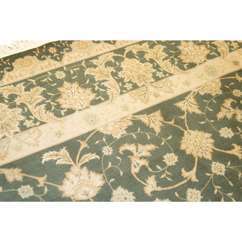 High-Quality Hand-Knotted Olive Green Area Rug