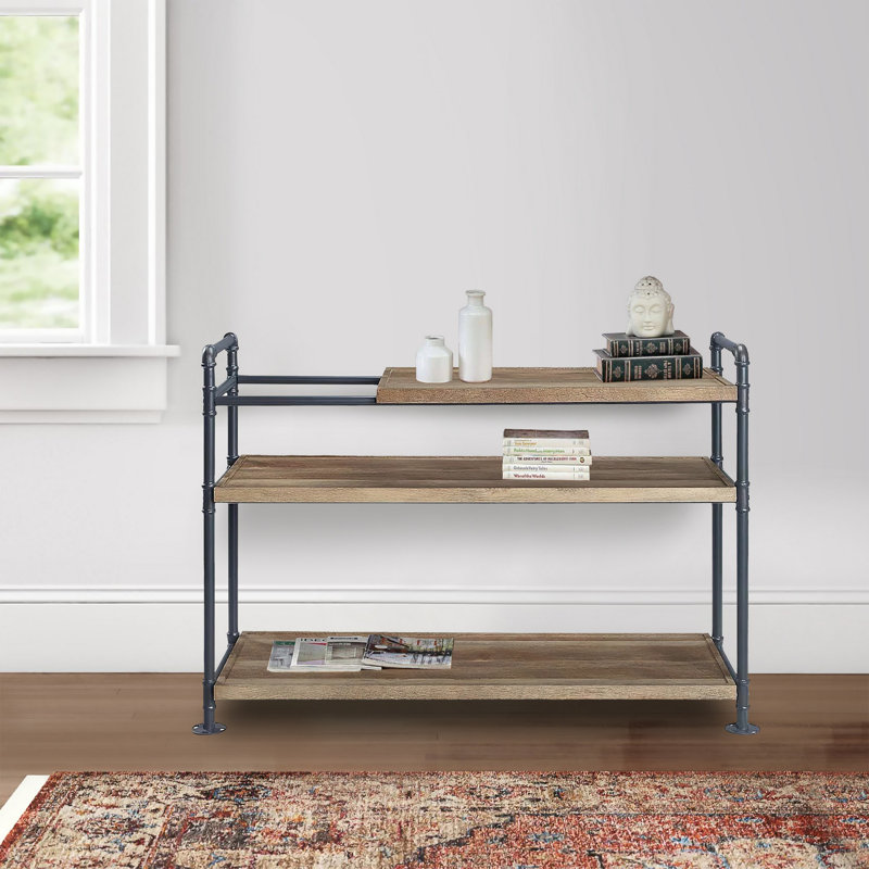 Bookshelf 3-Shelf Industrial Rustic Oak &amp; Sandy Black | Detachable Shelves | Oak | Open Back, Oak
