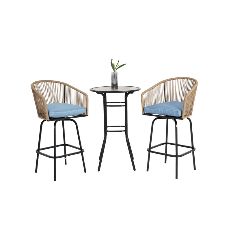 3Pcs Outdoor Bar Set, Blue