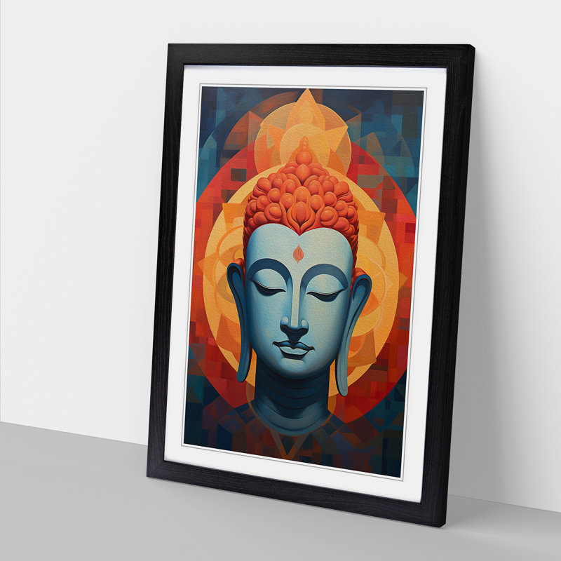 Buddha Hard Edge Painting Art - Framed Print, 64cm H x 46cm W x 2cm D, Black Framed