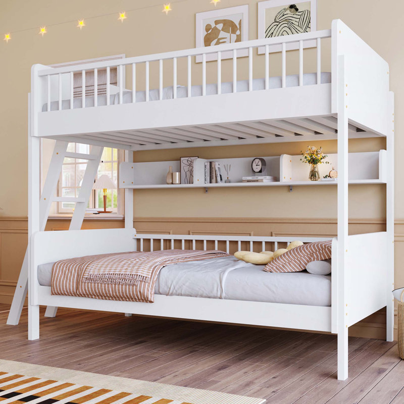 Twin Size Wooden Bunk Bed With 3 Storage Shelves,Ladder Can Be Changed Left Or Right, White