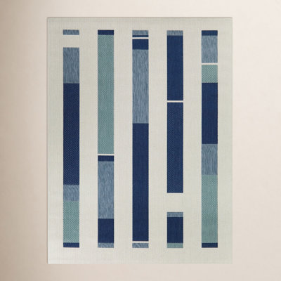 Kenno Modern Stripes Indoor/Outdoor Area Rug in Blue/Ivory/Light Green
