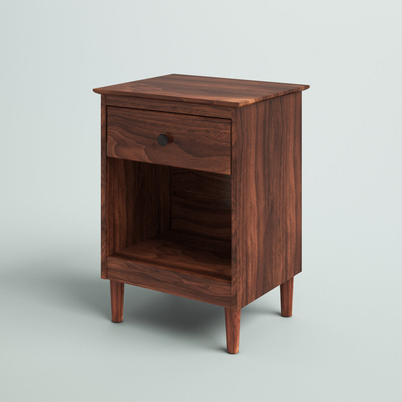 Haney 1-Drawer Solid Wood Nightstand, Walnut