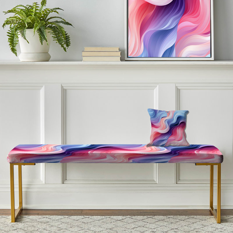 Banc abstrait tapissier doré, Purple And Blue Mystic Aura Striped Waves