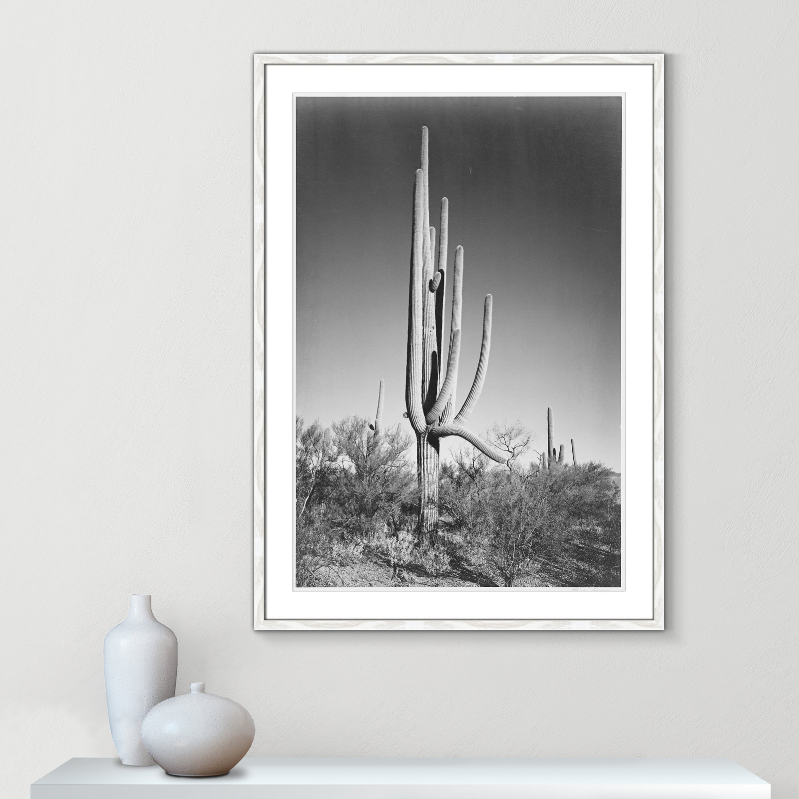 Saguaro National Monument Print by Ansel Adams, 41.5" H x 29.5" W x 0.75" D, White