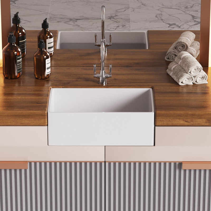 Évier de cuisine blanc rectangulaire en porcelaine encastrée Geneva Farmhouse